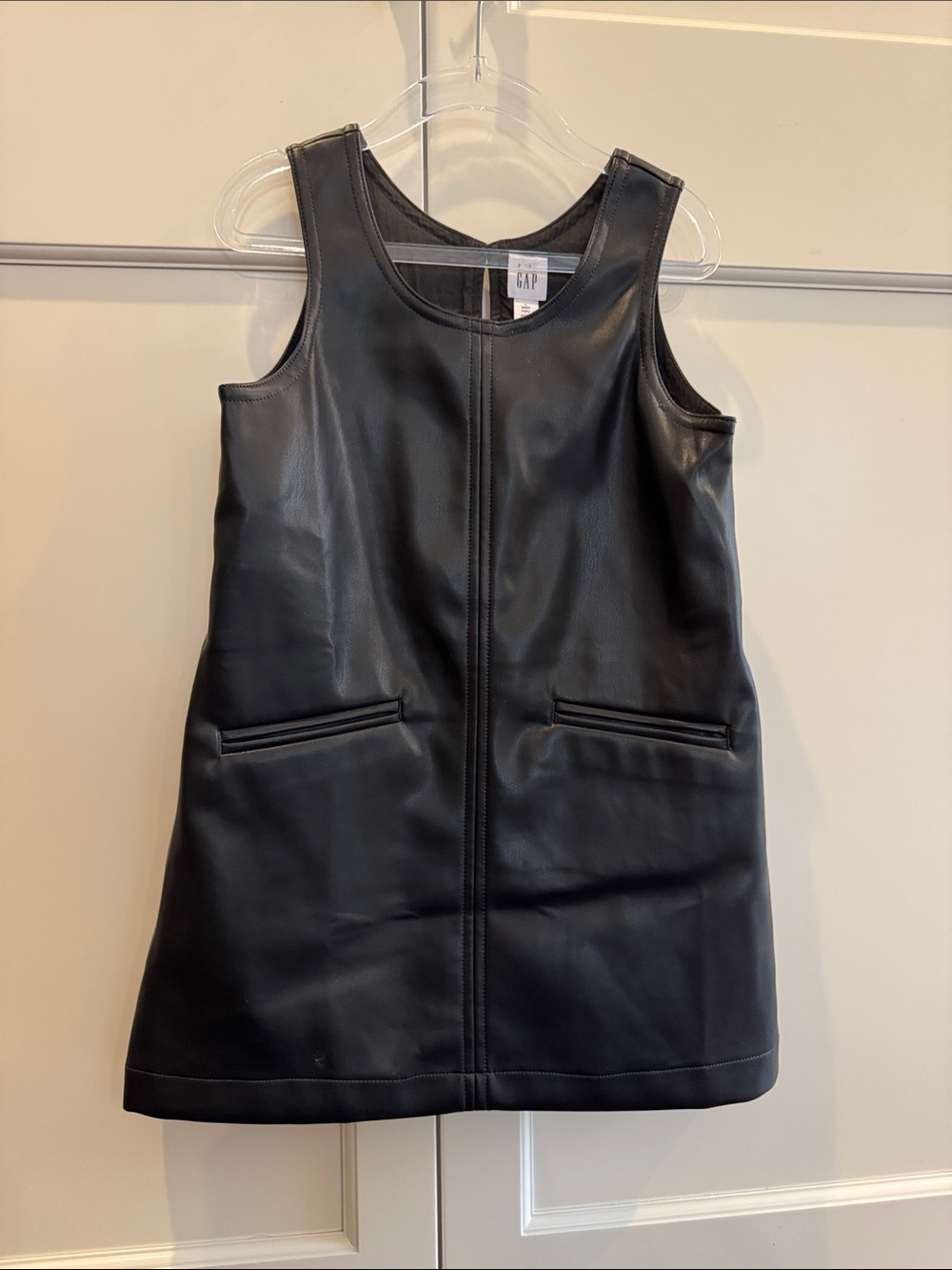 Baby Gap Black Vegan Leather Jumper Dress Size 4 | Faux Leather Sleeveless Dress - Picture 3 of 15